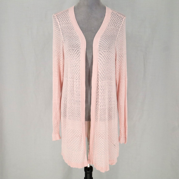 torrid Sweaters - Torrid Sweater 2 Plus Size 2X Pink Cardigan Open Knit Long Duster Coastal Whimsy